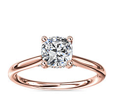 Petite Hidden Halo Solitaire Plus Diamond Engagement Ring in 14k Rose Gold